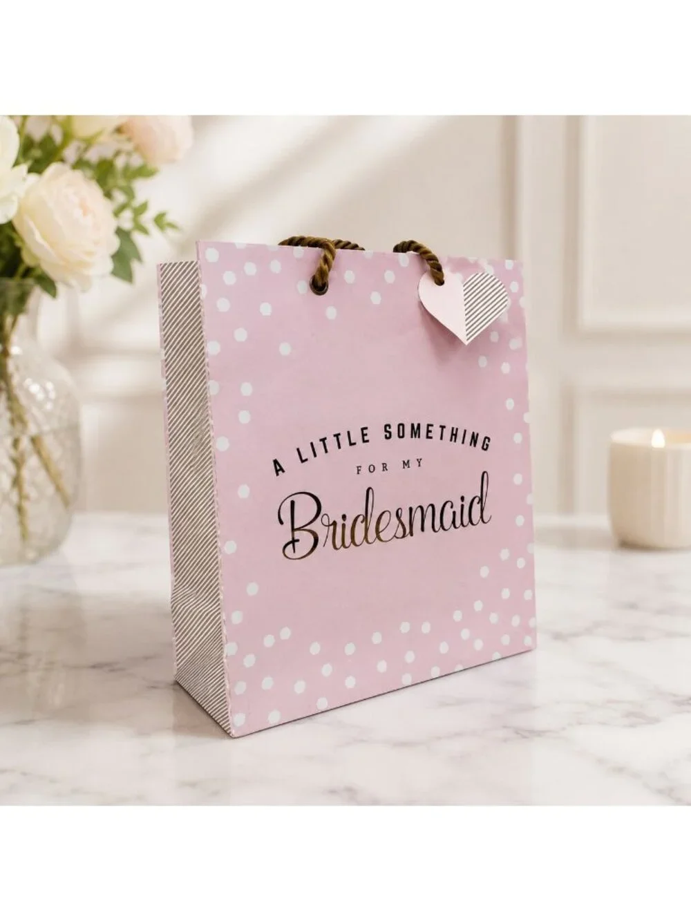 Bridesmaid Gift Bags Set of 6 Pink Polka Dot Bridal Shower Wedding Favor